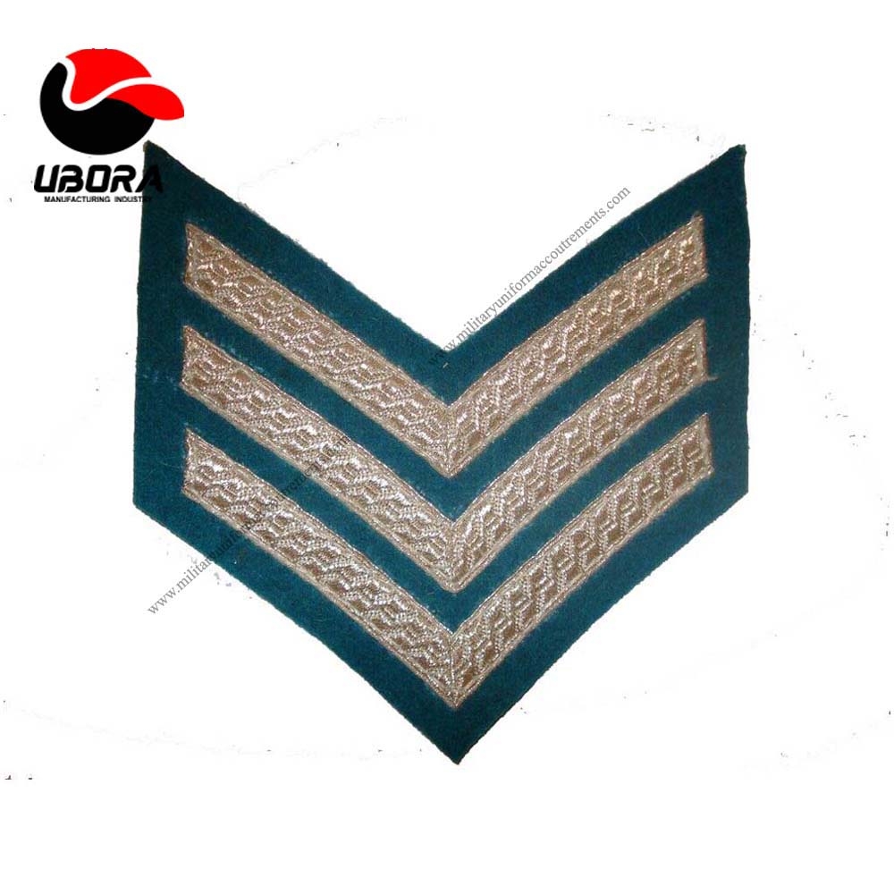silver braided ranks Sergeant Chevron QOY Blue Mess Dress Rank Badge 3 Bar, Silver color